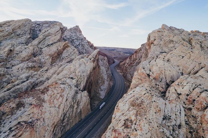 Where the I-70 highway splits through the San Rafael Reef.