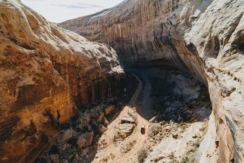 The part of the canyon where the walls start to resemble a giant black dragon.