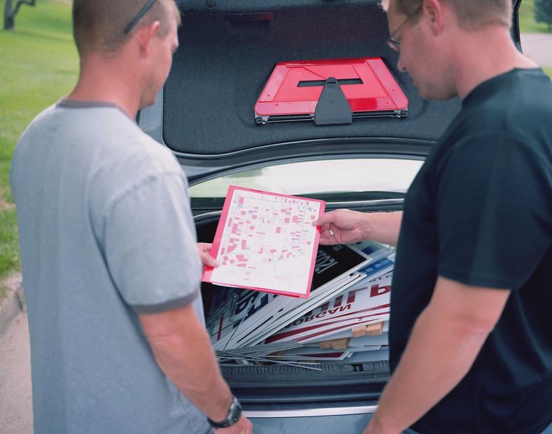 Members of the Davis County Tea Party canvasing the surrounding suburbs and installing signs for Morgan Philpot’s campaign in 2010. Segments of the neighborhood were assigned to teams, which were given a share of the overall supplies. One of the provided materials was a map of household political affiliation. Much of this information is public record and allowed for these teams to skip certain politically affiliated homes and concentrate on unaffiliated households.