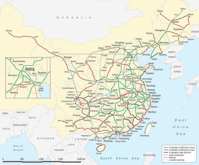 Map of high speed train lines in China from the 2023 High-Speed Rail Atlas drafted by the International Union of Railways. Map of high speed train lines in China from the 2023 High-Speed Rail Atlas drafted by the International Union of Railways.