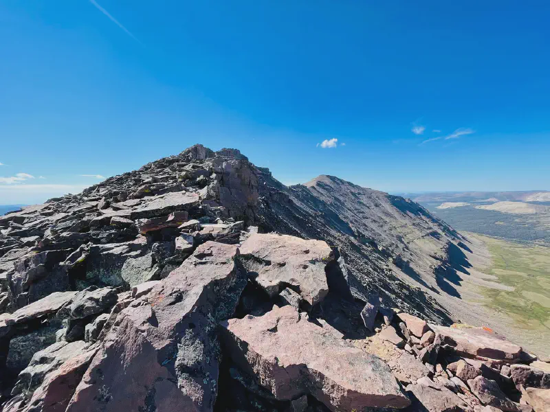 Endless rock scree on Kings Peak Ridge