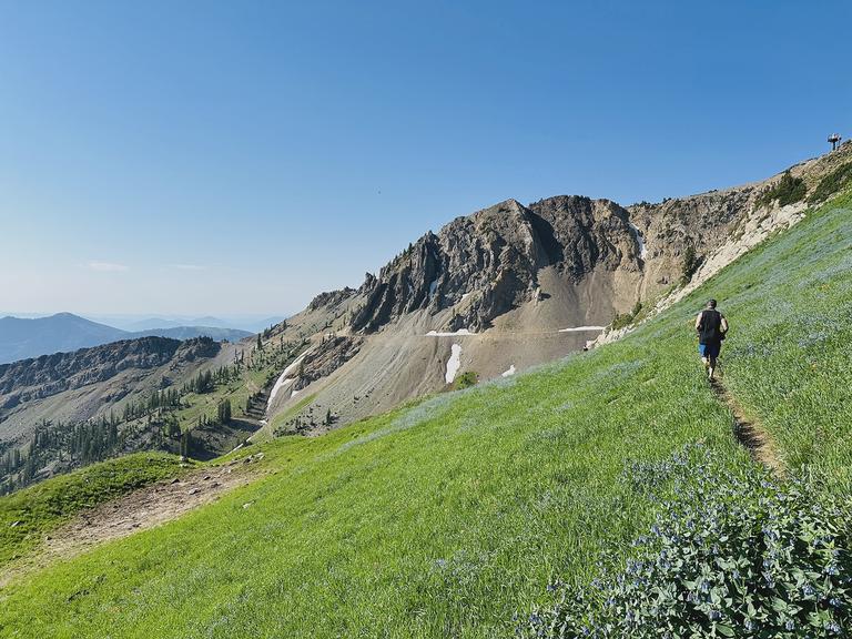 The back of Hidden Peak. It was challenging to stay on the single track while gazing around at the amazing scenery. The back of Hidden Peak. It was challenging to stay on the single track while gazing around at the amazing scenery.