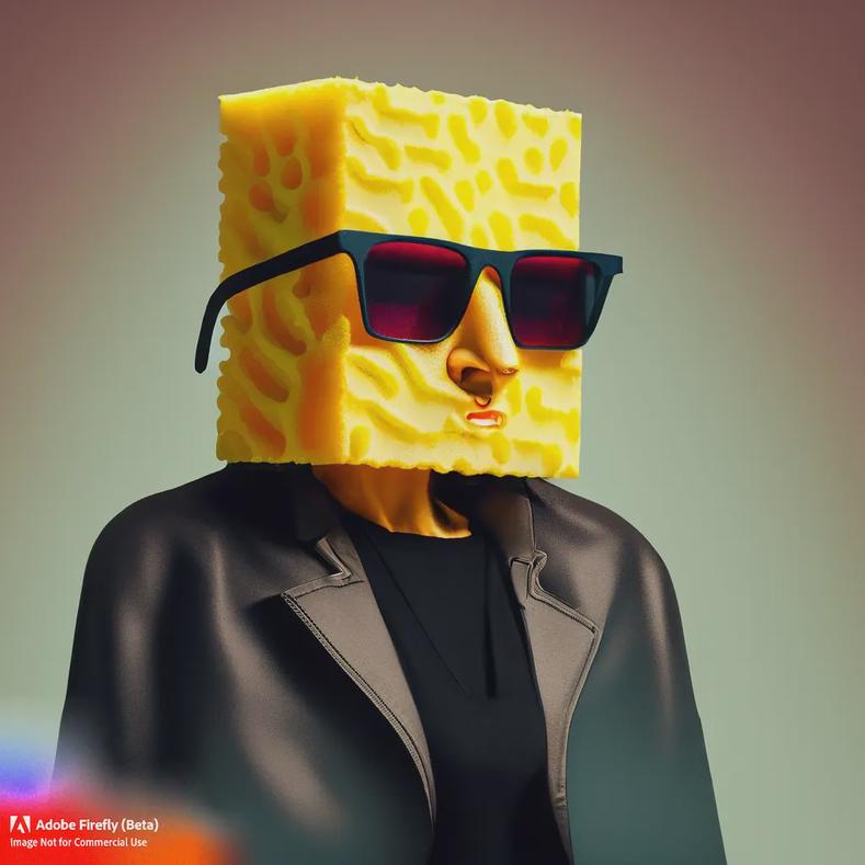 Firefly_high-fashion–square-yellow-sponge-wearing-sunglasses–fashion-show–Balenciaga–urban–black-clothing_cartoon-hyper_realistic_54277