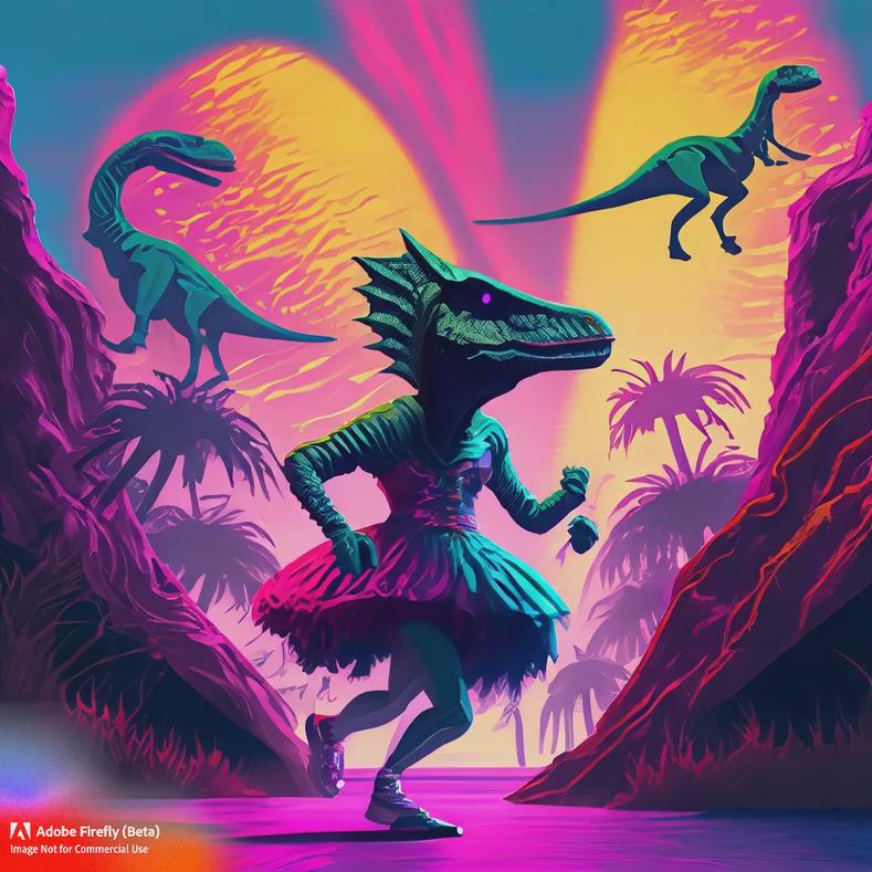 Firefly_running-from-dinosaurs-in-a-ballgown–synthwave_art-vibrant_colors-dramatic_light_18498