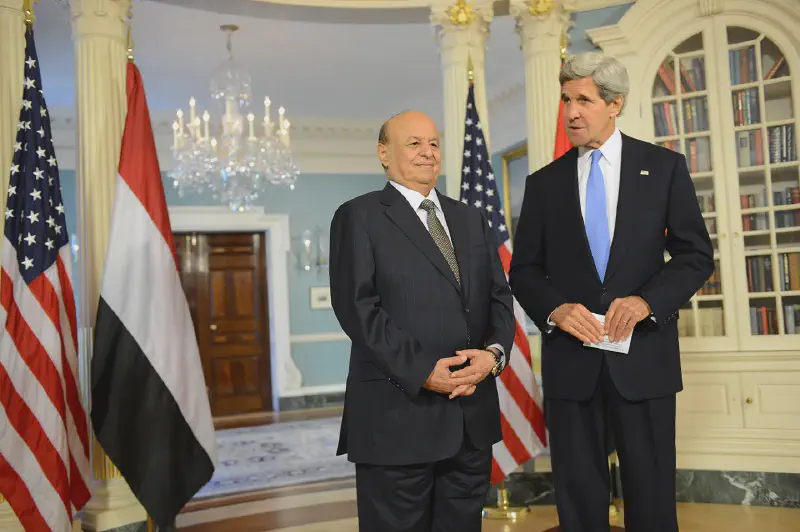 U.S. Secretary of State John Kerry and Yemeni President Abdo Rabbo Mansour Hadi address reporters before their bilateral meeting at the U.S. Department of State in Washington, D.C., on July 29, 2013. U.S. Department of State