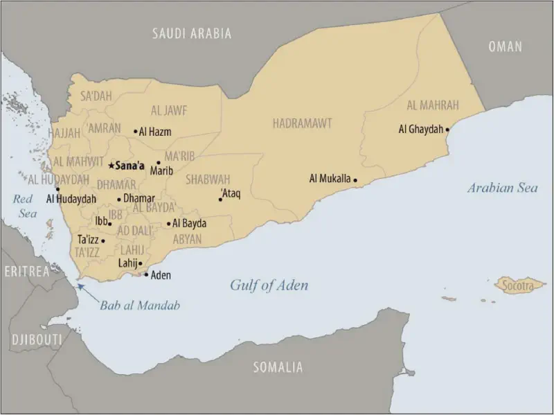 Map of Yemen. Source: Map Resources. Adapted by Congressional Research Service (July 2010).